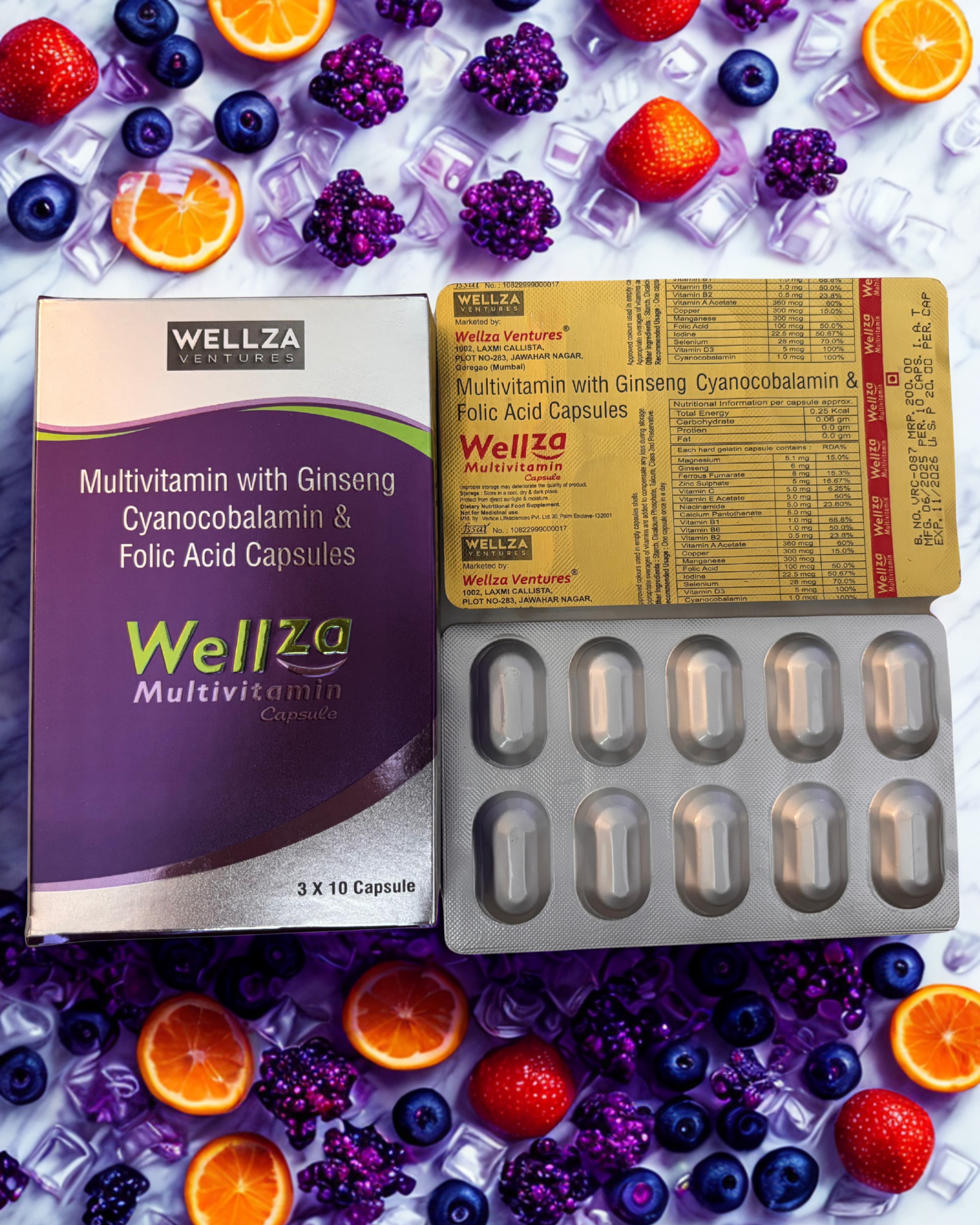 Wellza Multivitamin with Ginseng, Cyanocobalamin & Folic Acid – Daily Energy & Immunity Support